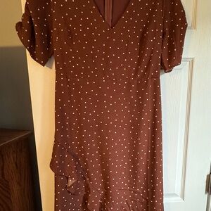 Kittenish Brown Polka Dot Midi Dress